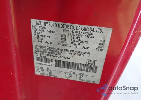 2000 Ford F-150 Lariat/Xl/Xlt z USA, uszkodzony, nr VIN 2FTRX08W4YCA56216